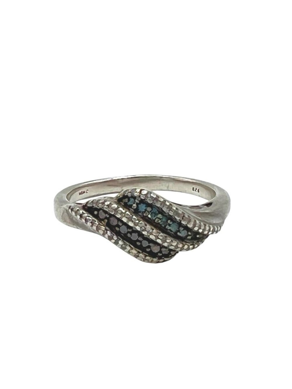 JWBR Pave Twist Ring Blue Black CZ Diamond Sterling 925 Size 8.75